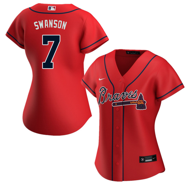 Nike Women #7 Dansby Swanson Atlanta Braves Baseball Jerseys Sale-Red